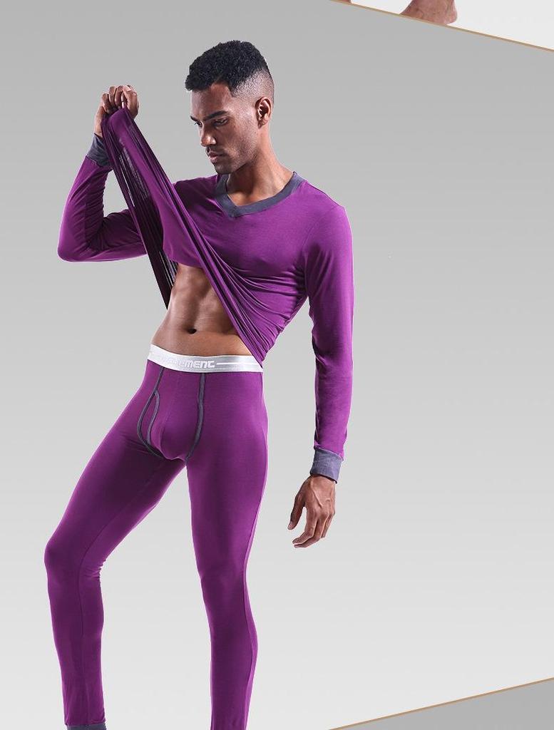 Мужской комплект термобелья с V-образным вырезом - тонкий, теплый базовый слой для осени/зимы