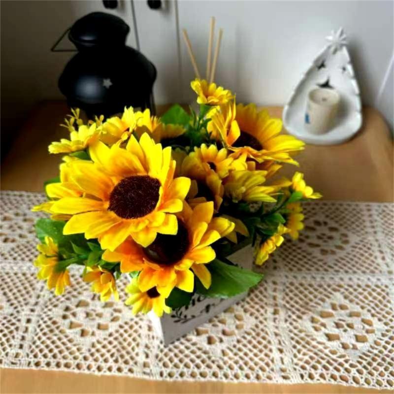 Букеты из искусственных цветов с деревянным кашпо Искусственное растение в вазе Для патио Свадебная настольная цветочная композиция