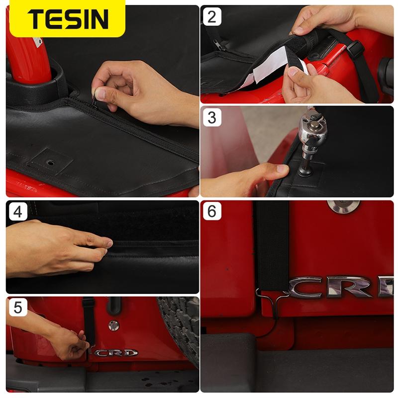 TESIN Trunk Leather/Oxford Cloth Isolation Cover Mat for Jeep Wrangler JK 2007-2017 4-doors Car Rear Tailgate Pet