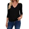 Women's Fashion Casual V-Neck Three-Quarter Sleeve Solid Color Top
