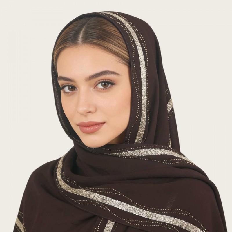 Womens Lightweight Chiffon Scarf With Pearl Embellishment Ethnic Print Wrap Shawl UV Protection Cover Head Accessory Daily Wear Travel