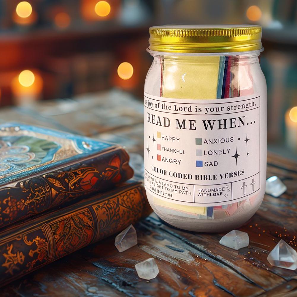 1/2 шт. Банка со стихами из Библии Стихи из Библии в банке Цветная кодировка Банка благословений 60 карточек Дайте утешение от лучшей христианской Библии Бога