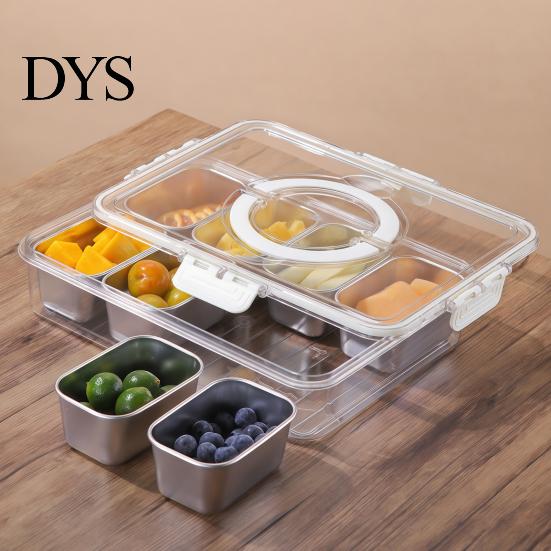 Compartment Snack Box for Office Lunch Snackle Container, Stainless Steel Divided Serving Tray with Lid & Handle, 8 Large Compartments Fruit