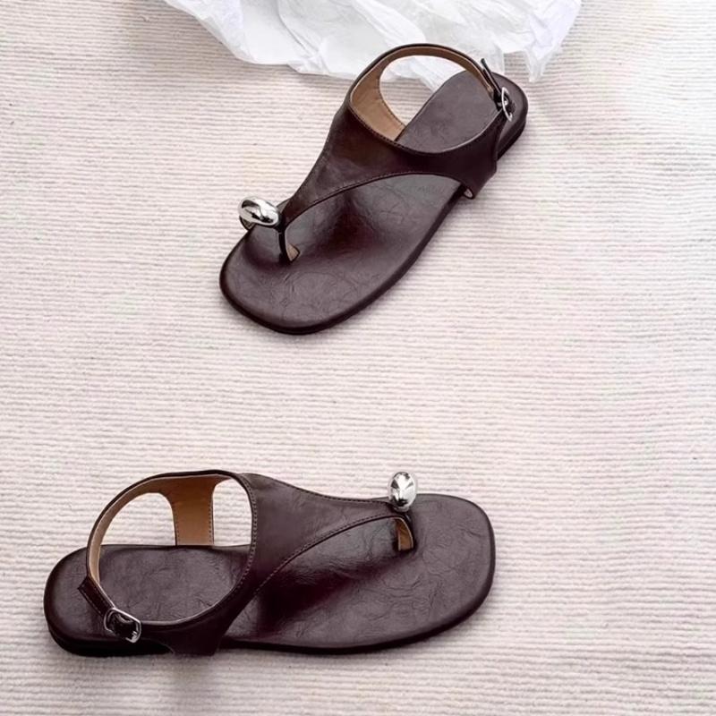 Fashion Real Leather Shoes Woman Flat Sandals Flip Flops Platform Summer Heels Open Toe Genuine Without Retro Corrective 2025 Girls