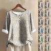 Women's Fashionable And Casual Shirt Half-sleeve Round Neck Print Cotton And Linen Blouse Top