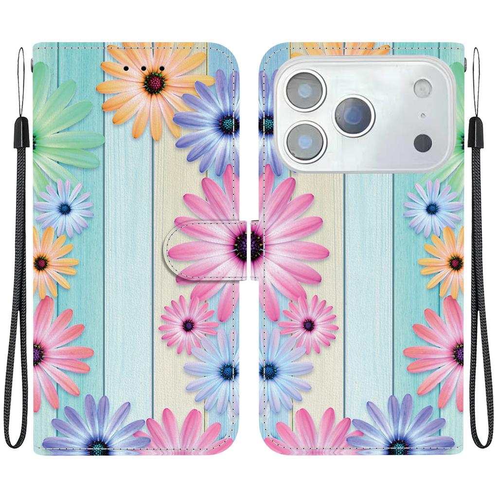 For iPhone 17 Pro Max Case Pattern Printing Anti-Drop Leather Flip Wallet Phone Cover with Lanyard