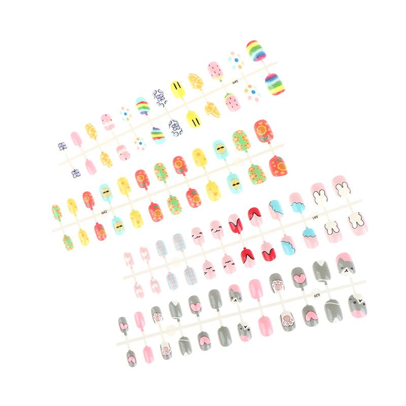 Kids Cartoon Pattern Design Wearing Fake Nails Strips Nail Tips Special Manicure Popular Children False Nails Press