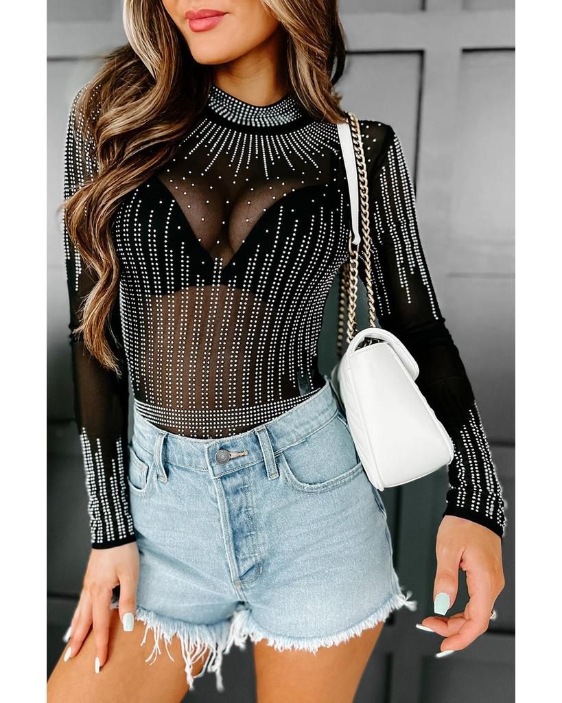 Azura Exchange Rhinestone Long Sleeve Bodysuit