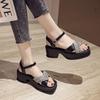 Fashion Thick Soled Sandals for Women 2025 Spring/summer New Korean Version Checkered Color Blocked Thick Heel Square Toe Sandals