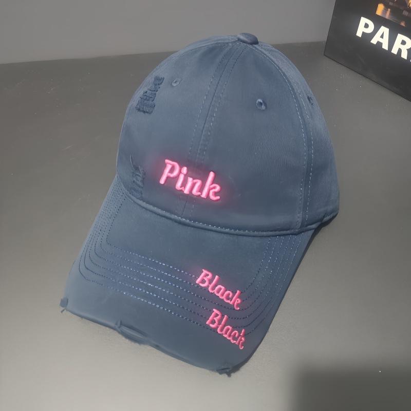 American soft top ripped letter baseball cap men's and women's trendy brand cap showing face small embroidery hat
