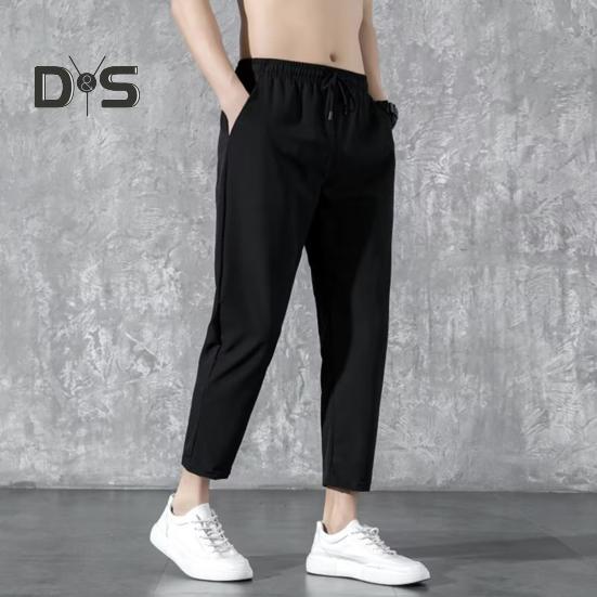 Мужские брюки с укрепленными карманами, затягивающимся шнурком на талии, повседневные однотонные брюки, летние прямые брюки