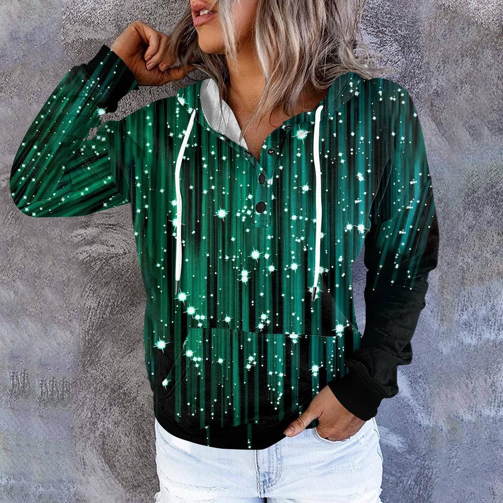 Женские повседневные модные принты с длинным рукавом на пуговицах пуловеры с капюшоном толстовки