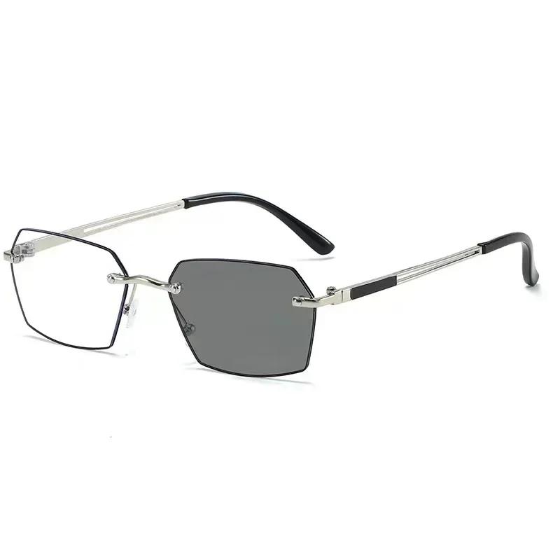 New Frameless Business Reading Glasses Photochromic Men'S High-Definition Anti Blue Light And Anti Fatigue Presbyopia Glasses