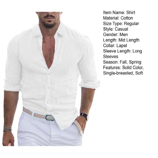 Men Spring Fall Shirt Single-breasted Long Sleeve Slim Fit Soft Breathable Buttons Turn-down Collar Casual Office Men Top