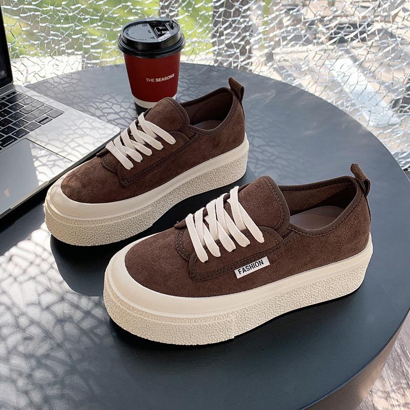 Fashion 2025 Spring New Sports Women's Shoes Fashion Low Top Thick Bottom Casual Board Shoes Suede Round Head Strap Flat Shoes