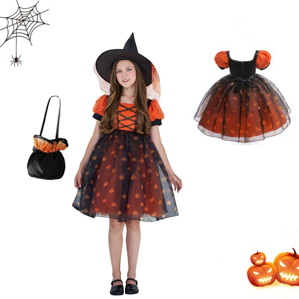 Halloween Girls Dress Printed Dress Witch Role Play Cosplay Costume Masquerade Costume