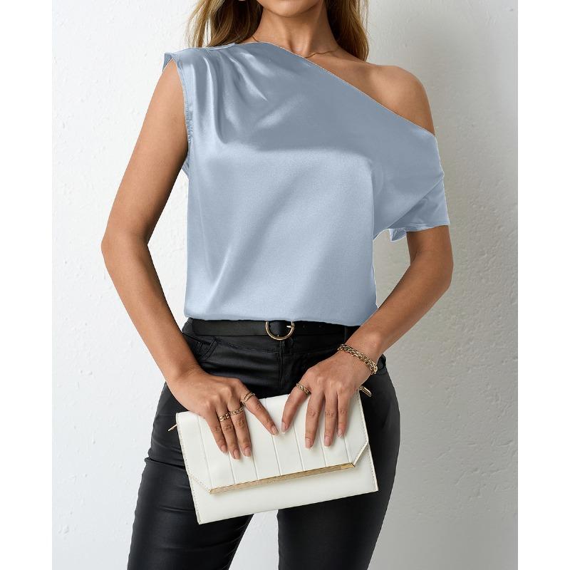 Женская летняя мода, новый нерегулярный косой подол, однолинейный воротник, без рукавов