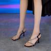 Open-toed Square Head One-word Rhinestone Fairy Sandals 2025 Summer New Versatile and Beautiful Stiletto with Skirt High Heels