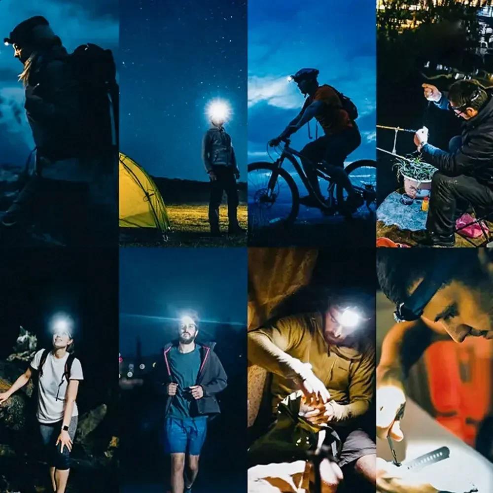 Светодиодный индукционный налобный фонарь с датчиком движения, USB-зарядка, 5 режимов, 1200 мАч для активного отдыха, кемпинга, бега, ночной рыбалки