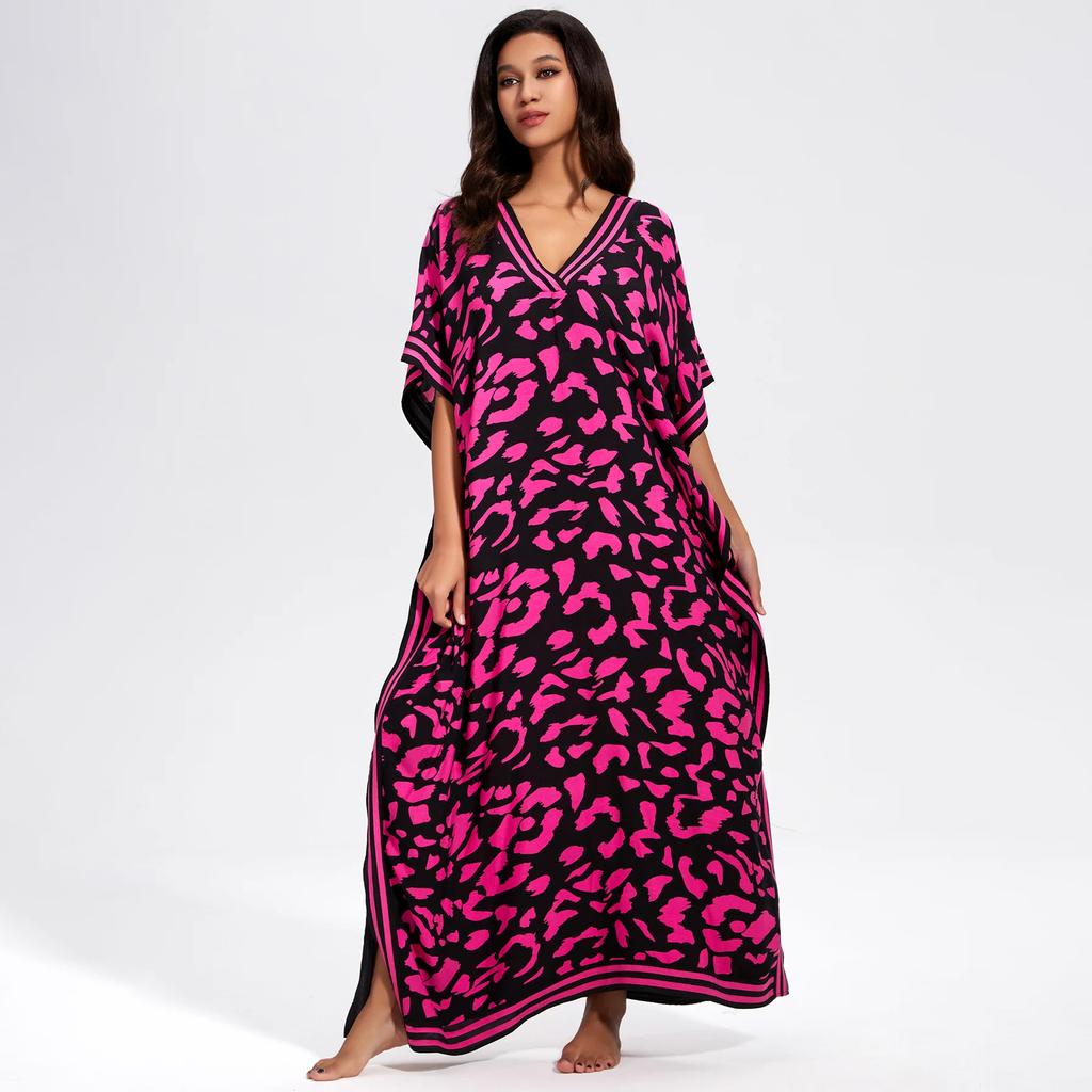 Beach Cover Ups for Swimwear Leopard Printed Maxi Dress Summer Holiday Bathing Suits Factory Supply