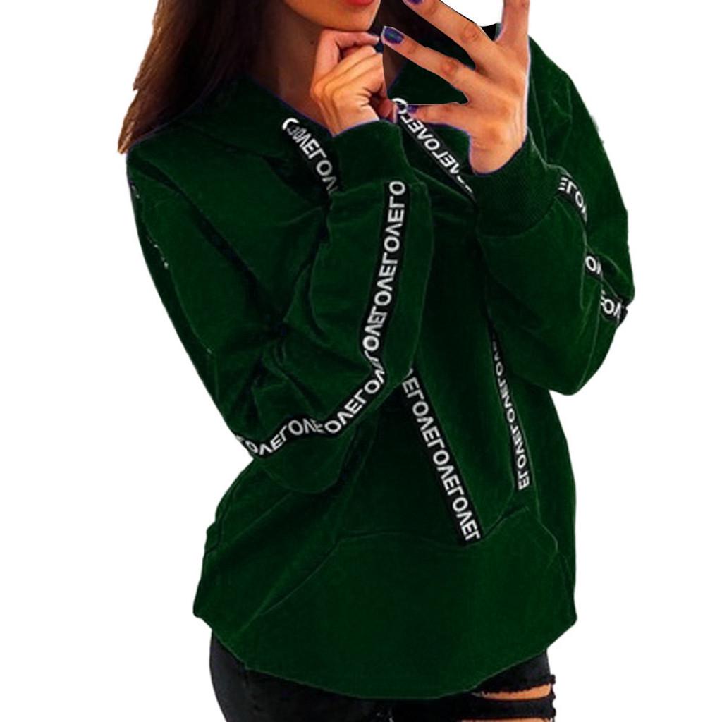 Women Plus Size Long Sleeve Solid Sweatshirt Hooded Pullover Tops Shirt