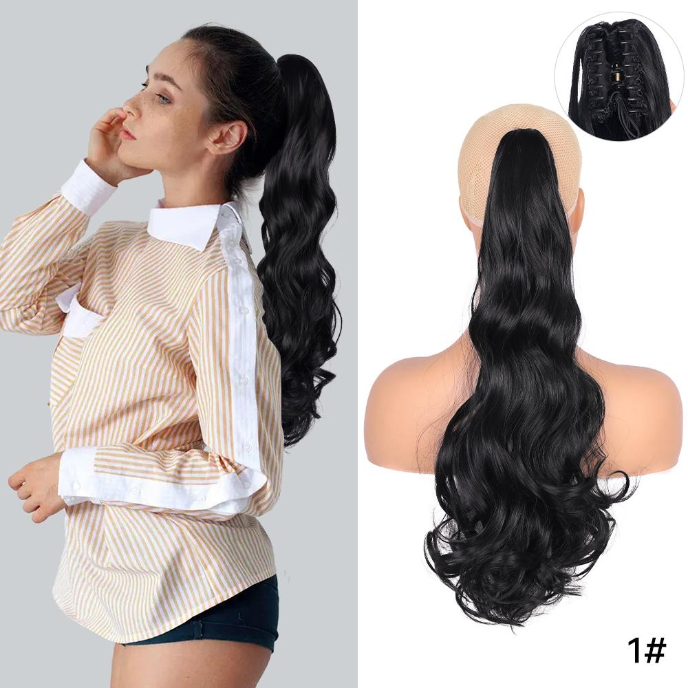 22" Ponytail Extension Claw Long Thick Wavy Curly Jaw Clip In Fake Pony Tails Soft Natural Looking Synthetic Hairpiece For Women