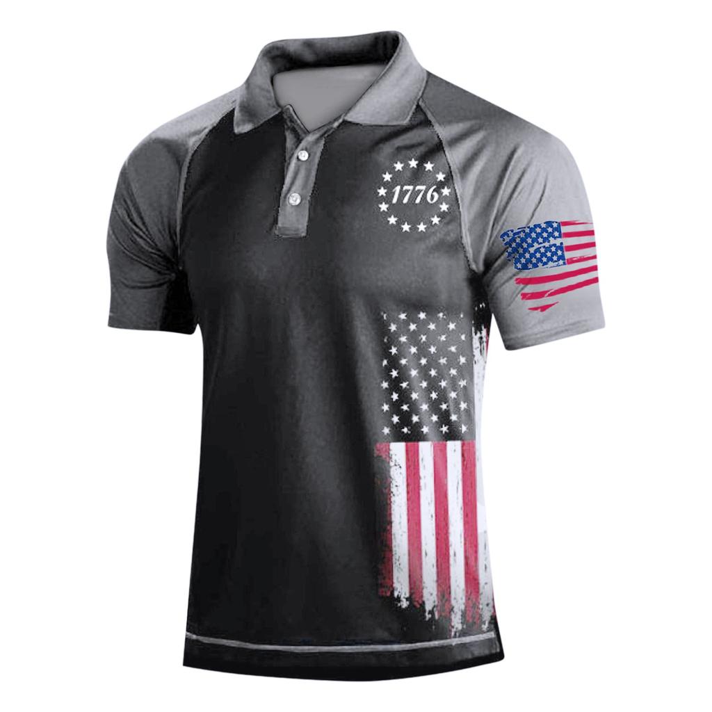 Мужская рубашка с коротким рукавом и принтом «День независимости» с тремя пуговицами, мужская рубашка с регланами