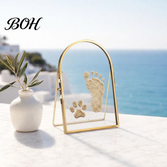 Pet Paw Memory Kit Baby Keepsake Frame, DIY Sea Sand Newborn Hand Footprint Kit, And Foot Craft Metal Pressed Picture Floating Cat Dog Print