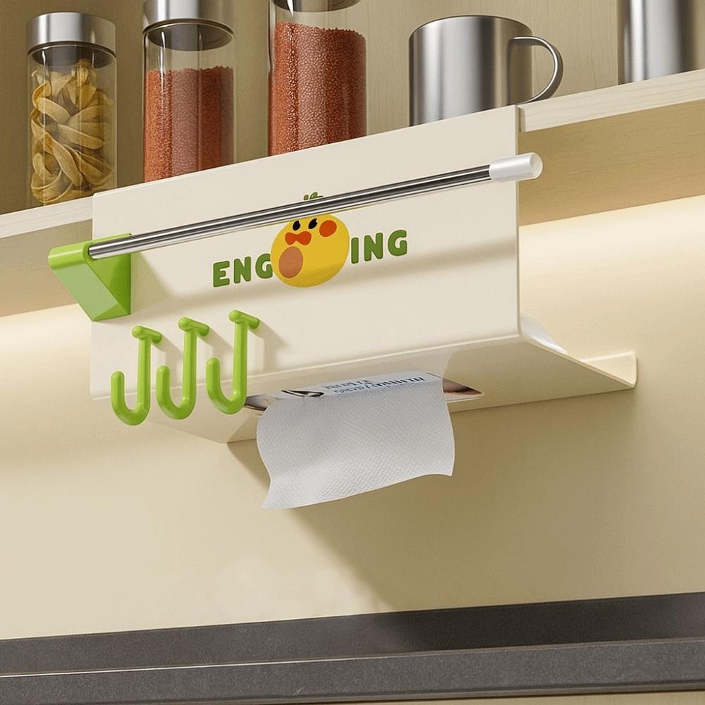 Durable Plastic Upside-Down Paper Towel Rack Wall Mounted Large Capacity Plastic Wrap Rack with Hooks Face Towel Holder for Home