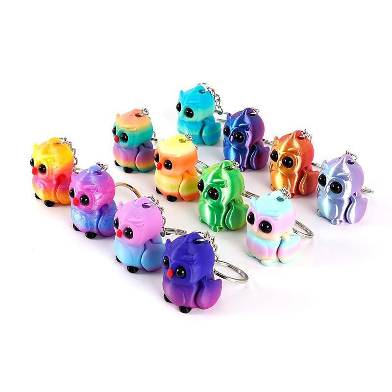 Creative 3D Printing Owl Keychain Pendant Multi-Joint Movable Simulation Animal Toy Model Keychain Bag Accessories Kids Gift