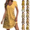 Women's Fashion Casual Printed With Pockets Bohemian Beach V-Neck Short Sleeve Dresses