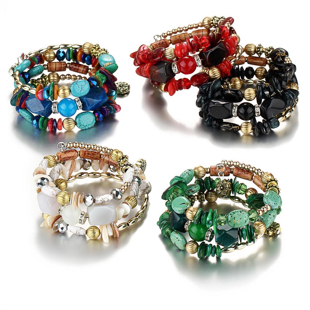 Vintage Colorful Natural Stone Beads Bracelet Bohemian Multilayer Fashion Bracelets for Women and Men Bangles Jewelry