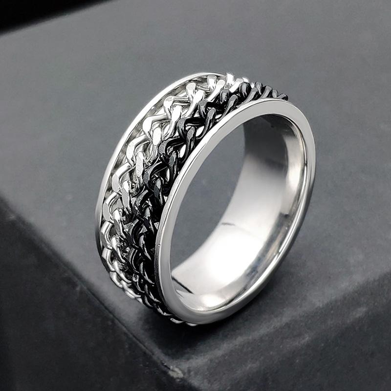 Rotate Rotating Anxiety Fidget Rings Titanium Stainless Steel Chain Spinner Finger Ring For Men Blue Gold Color Black Punk Rock