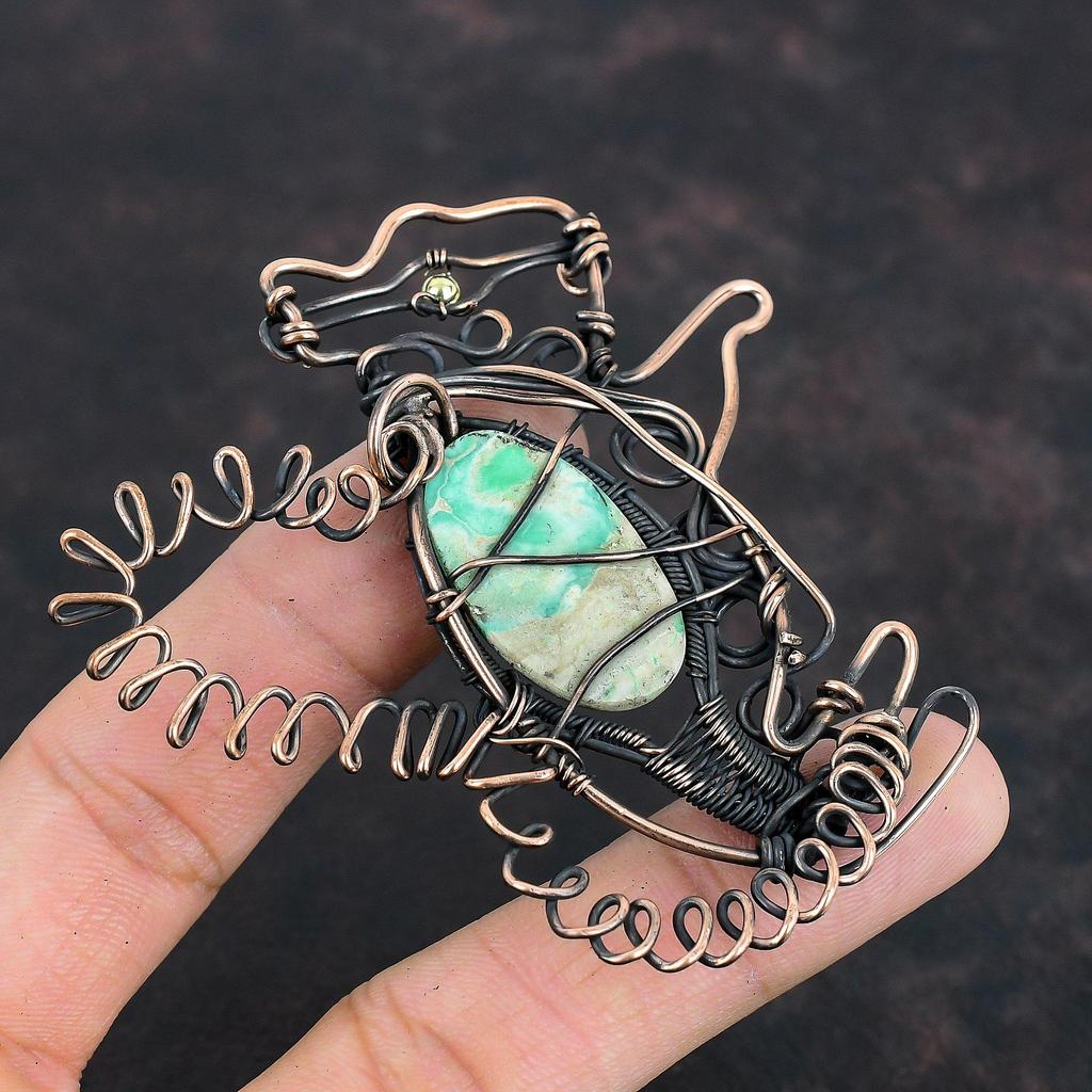 Подвеска из драгоценного камня варисцит, медная проволочная обертка, варисцит, медные украшения, подвеска в виде кролика, ручная работа, проволочная обертка, ювелирные изделия, подарки для матери
