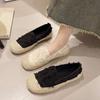 Женские туфли-рыбаки весна и осень 2025 новая мягкая плоская подошва маленький ароматный шерстяной шерстяной повседневный плетеный ленивый лоферы на одном педале