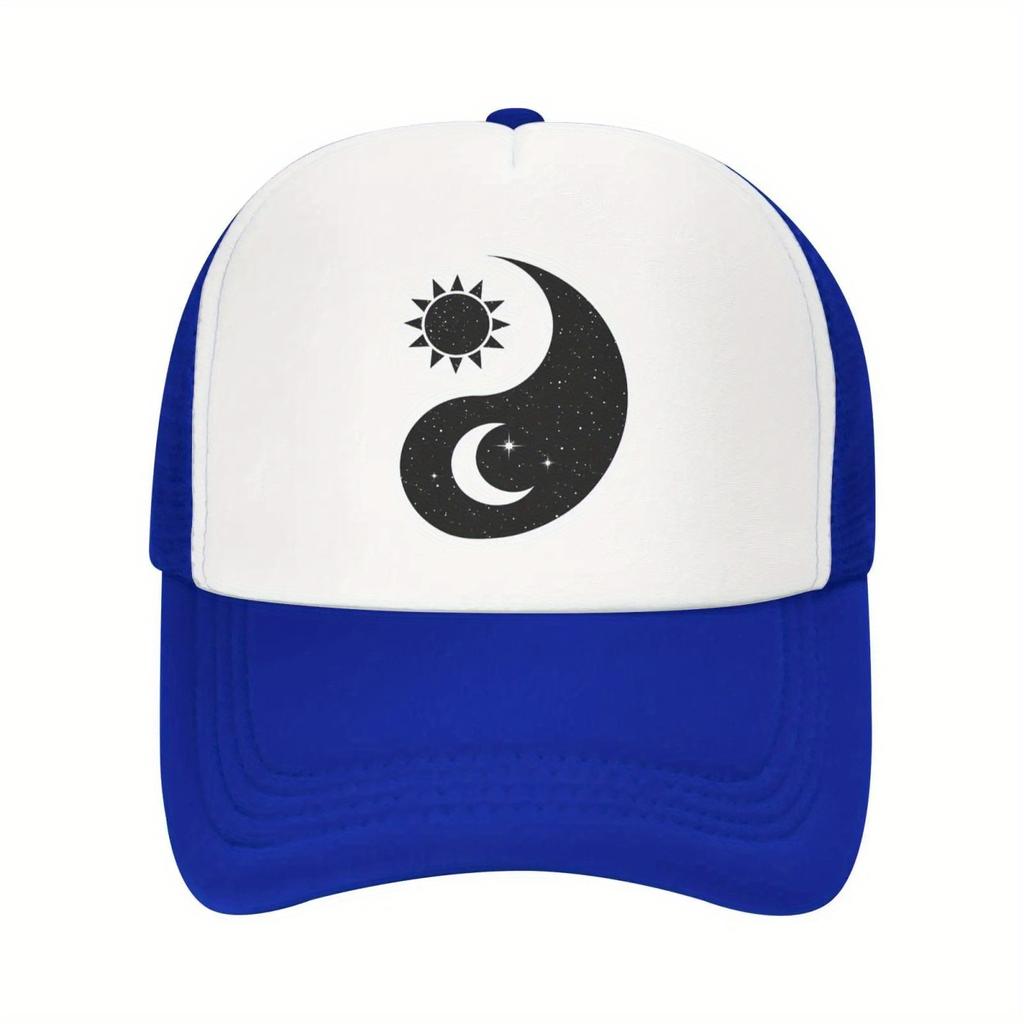 Yin Yang Sun Moon Graphic Trucker Hat Green White Adjustable Unisex Baseball Cap Casual Outdoor