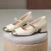 Color matching small square head single shoes women's shoes versatile thick heel shoes light mouth Mary Jane shoes one-word buckle new leather shoes