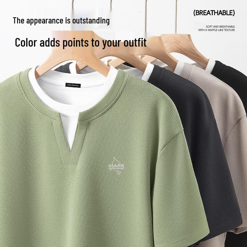 Mark Fairwhale Men's Faux Two-Piece Waffle Knit Henley T-Shirt