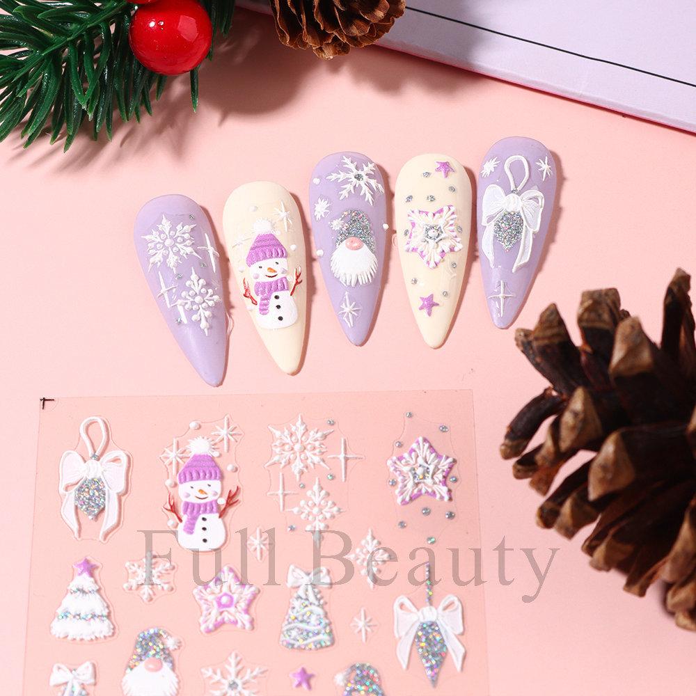 Christmas X Max Snow Manicure Decor Sliders Relief Engraved 5D Embossed Nail Stickers Nail Art Sticker Decal