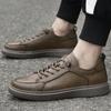 Men's Retro Fashion Sneakers Trendy Work Shoes No-Tie Casual Shoes Genuine Leather All-Match Low Top Work Shoes