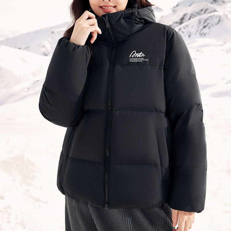 Anta Пуховик Lifestyle Series Solid Color с капюшоном и молнией, женские куртки Basic-Black 962348907-4