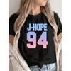 Европейский размер J-Hope 94 Женская летняя футболка с принтом, Футболка с круглым вырезом и короткими рукавами, Универсальная, Высококачественная, Повседневная, Размер S