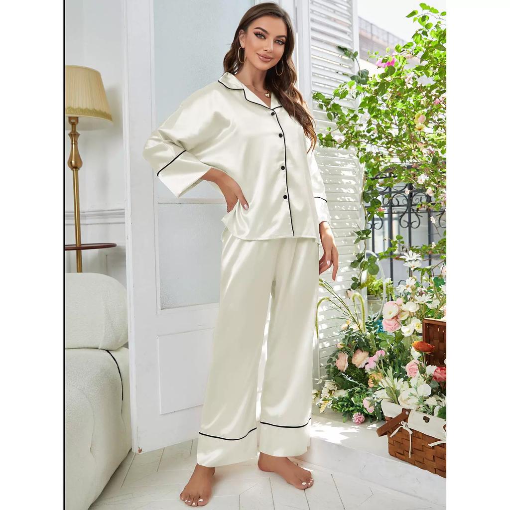 Simulation Silk Pajamas Women Spring and Autumn Long-sleeved Pajamas Home Service Suit Can Be Worn Outside
