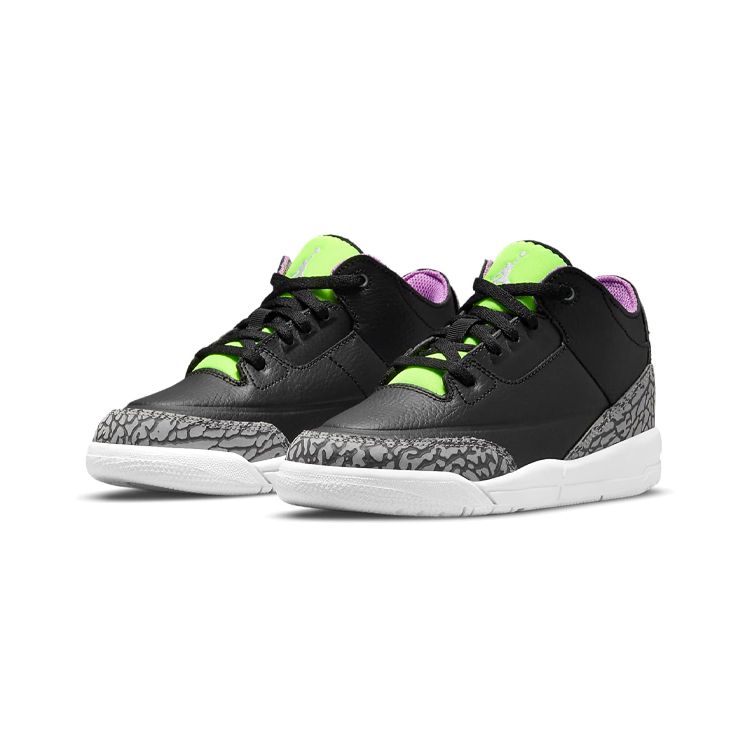 Детские кроссовки Air Jordan 3 Retro PS Electric Green, черно-бело-фиолетовые DA2306-003
