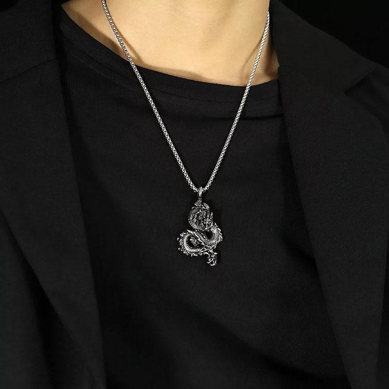 Властное ожерелье с китайским драконом в стиле хип-хоп, кулон с драконом по китайскому зодиаку, титановая цепочка для свитера, женская