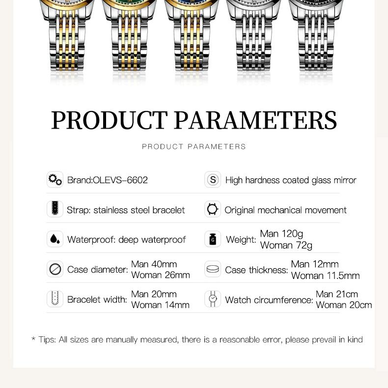 OLEVS Брендовые часы, простые водонепроницаемые механические часы, подарочные часы для мужчин и женщин, мужские часы