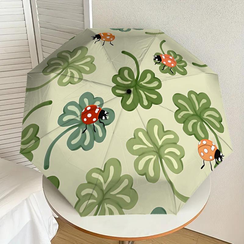 1pc Ladybug, Clover Automatic Folding Umbrella, 8-Rib Durable Frame, Durable Foldable Design - Elegant Gift for Commute yy251210042