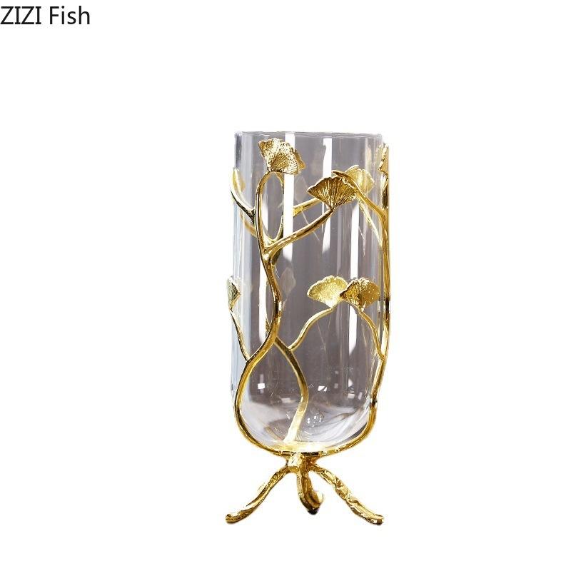 Золотой лист гинкго Стеклянная ваза Гидропонные цветочные горшки Декоративная цветочная композиция Настольное украшение Цветочные вазы Современный декор