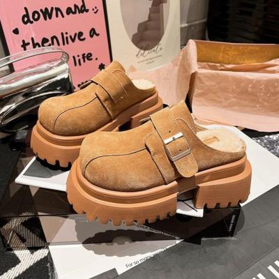 Женские мокасины на платформе, замшевые тапочки, теплые плюшевые хлопковые туфли, брендовые шлепанцы, женская зимняя мода 2025 года, удобная повседневная обувь Zapatos Mujer