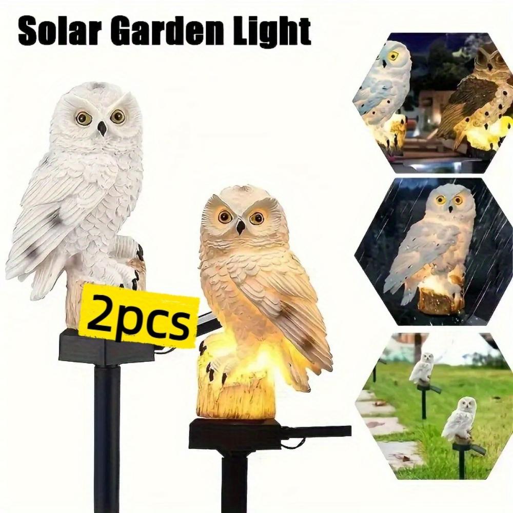 Набор из 2 штук, смола сова на солнечной батарее, газонный светильник, смола попугай, декоративный светильник для сада, подходит для сада, цветника, двора, газона